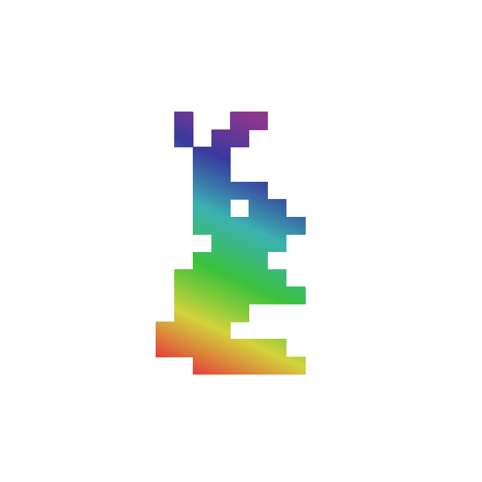 Logo de l'association, un lapin en pixel aux couleurs de l'arc-en-ciel sur un fond blanc.